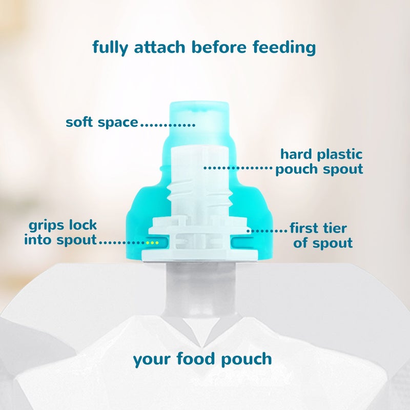 ChooMee SoftSip Food Pouch Top | Baby Led Weaning | No Spill Flow Control Valve, Protects Childs Mouth, 100% Silicone, BPA Free | 2CT Aqua Purple - Image 2